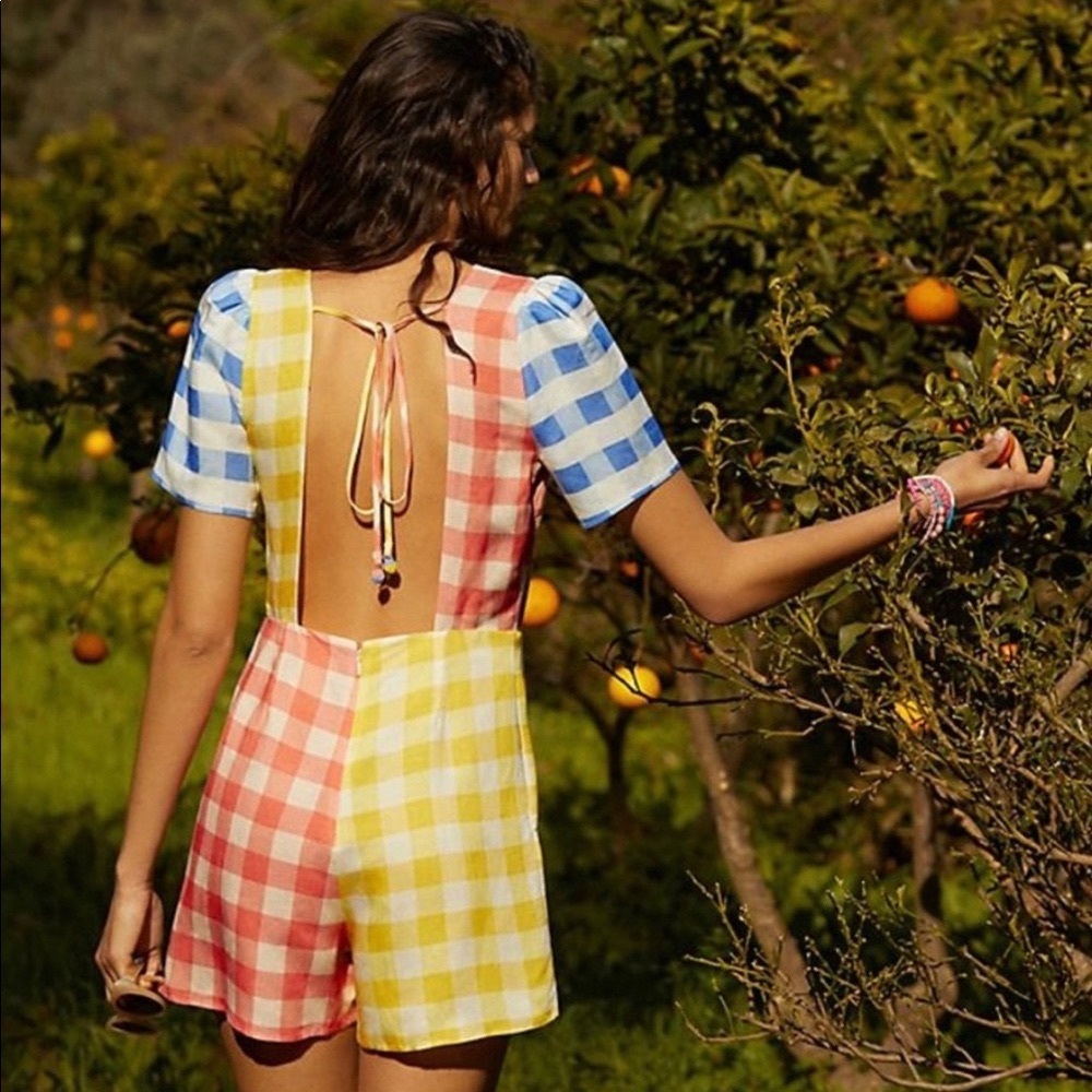 Farm Rio Gingham Contrast Romper XS NWT